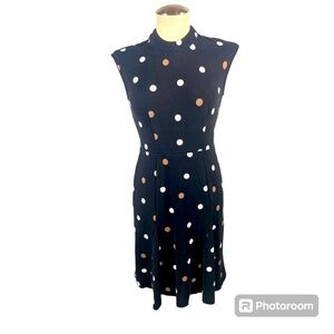 Ann Taylor, Black with white/tan polkadot dress. Size 2 petite.
